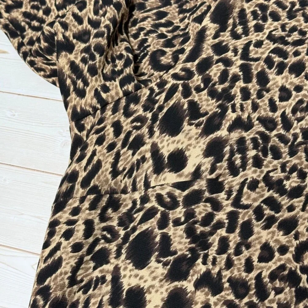 Leopard Print Collared Long Sleeve Button Up Shirt Plus Size 16W Mobwife Office - Picture 8 of 12